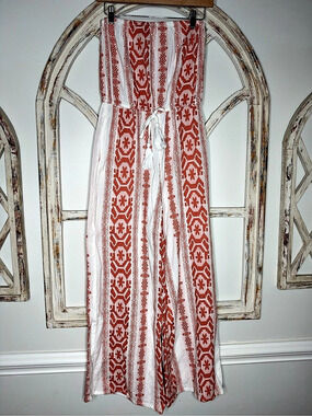 Elan Wide Leg Printed Pants in White & Orange- Size Medium- EUC